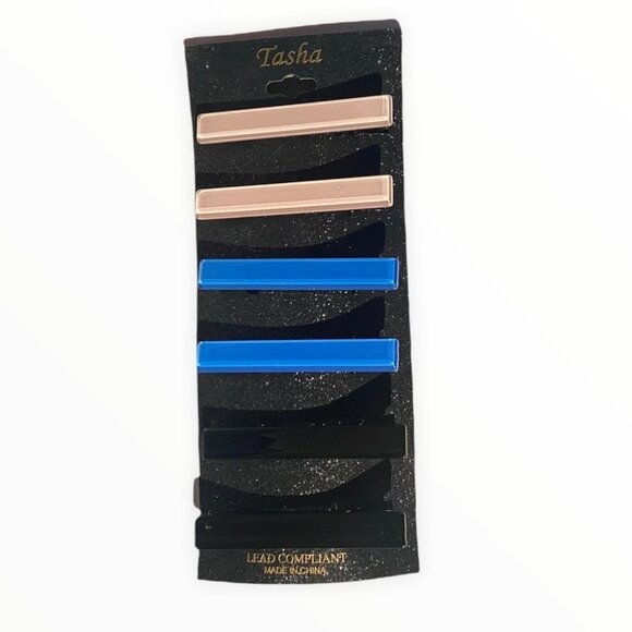 NWT Nordstrom Tasha Set of Six Hair Clips Blue Black Pink New Tag Retro 90s Y2K - Picture 2 of 4